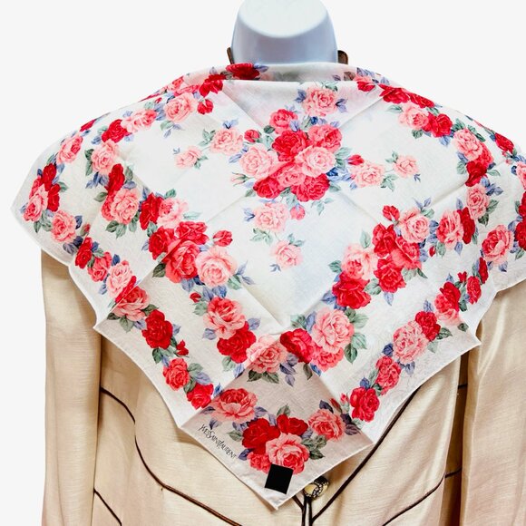 2) New  Beautiful YSL MiniScarf/Handker cotton 19 "  Purple  Pink Floral (61 - Picture 9 of 14